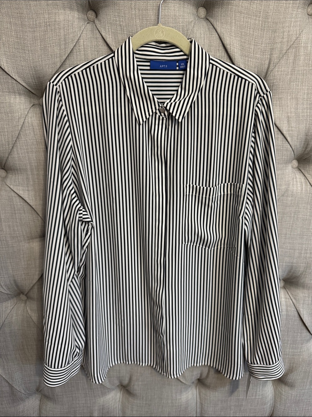 Apt. 9 Black & White Vertical Stripe Button-Front Tunic